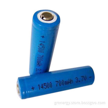 3.7V 700mAh 14500 Size Li-ion Battery Cell, high/Flat Top, AA Size, UL, CE, RoHS Approved